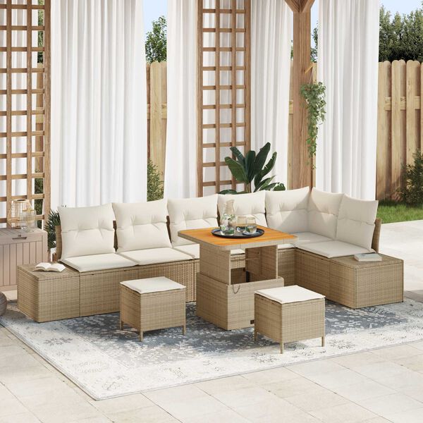 vidaXL Ensemble de canap&eacute; de jardin 9 pcs Beige Poly rotin