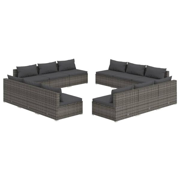 vidaXL Salon de jardin 12 pcs avec coussins Résine tressée Gris