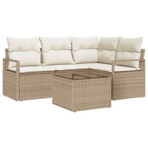 vidaXL Ensemble de canap&eacute; de jardin avec coussin 5 pcs Beige et cr&egrave;me