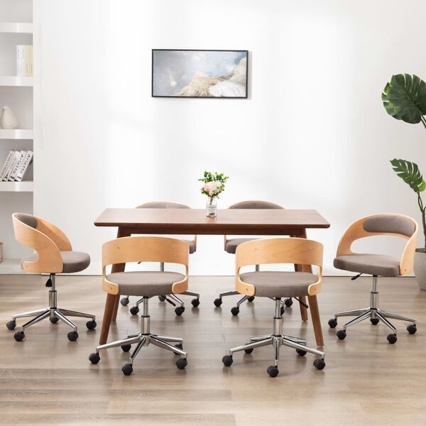 vidaXL Chaises pivotantes &agrave; manger lot de 6 taupe bois courb&eacute; et tissu
