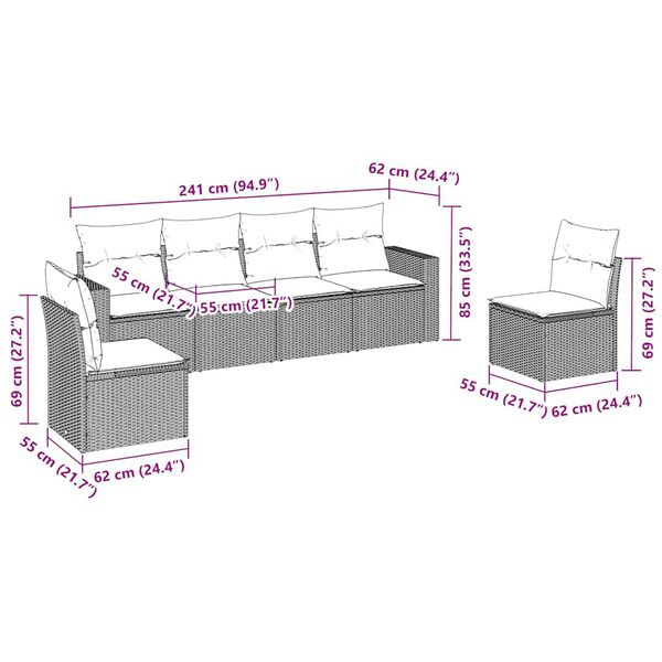 vidaXL Salon de jardin avec coussins 6 pcs marron r&eacute;sine tress&eacute;e