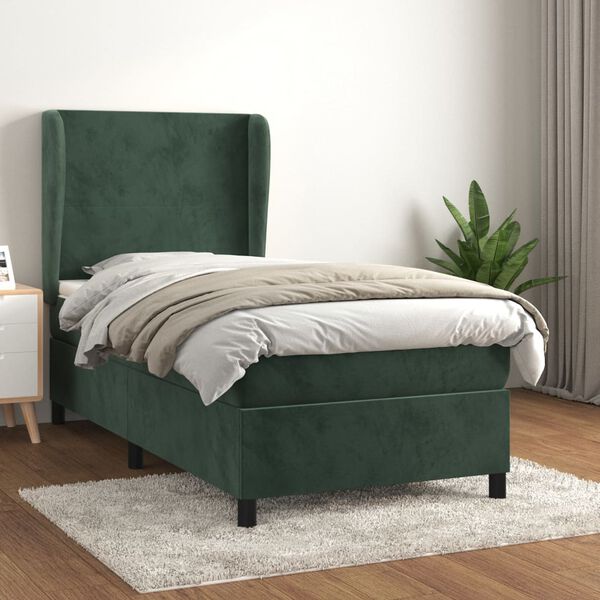 vidaXL Sommier &agrave; lattes de lit avec matelas Vert fonc&eacute; 100x200 cm