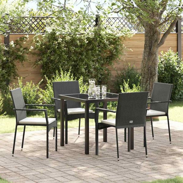 vidaXL Ensemble de salle &agrave; manger pour jardin 5 pcs Noir polyrotin