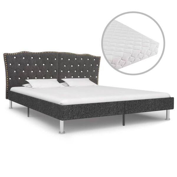 vidaXL Lit avec matelas Gris fonc&eacute; Tissu 180x200 cm