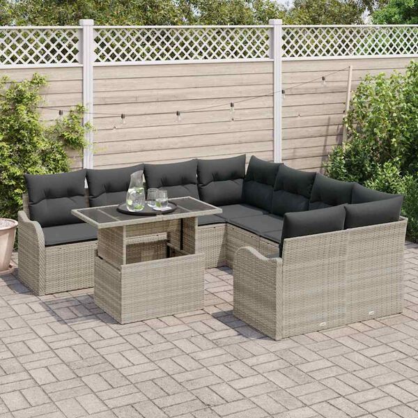 vidaXL Ensemble de canap&eacute; de jardin 9 pcs Gris clair Poly rotin