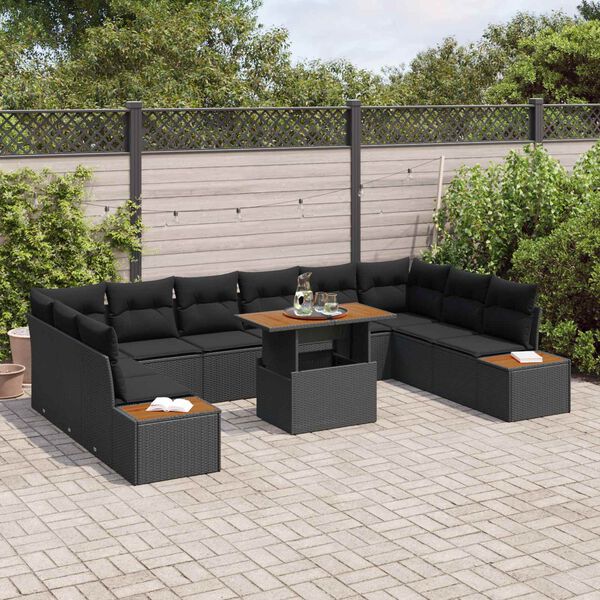 vidaXL Ensemble de canap&eacute; de jardin 11 pcs Noir Poly rotin