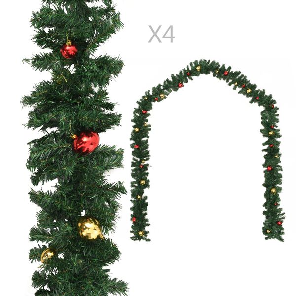 vidaXL Guirlandes de No&euml;l avec boules 4 pcs Vert 270 cm PVC