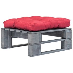 vidaXL Repose-pied palette de jardin avec coussin en rouge gris bois