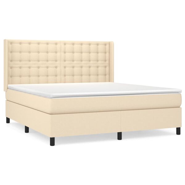 vidaXL Sommier &agrave; lattes de lit avec matelas Cr&egrave;me 180x200 cm Tissu