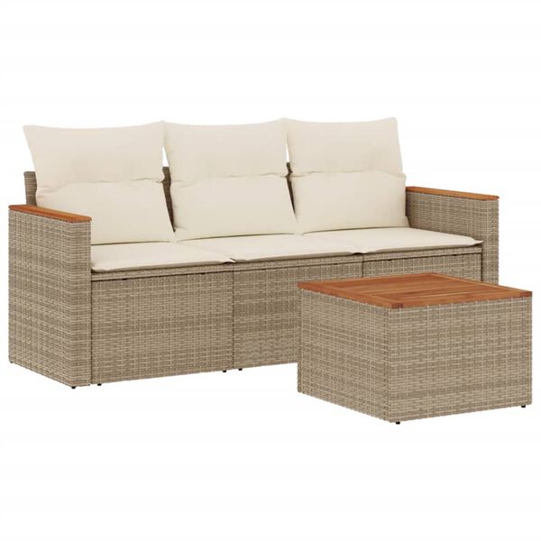 vidaXL Salon de jardin avec coussins 4 pcs beige r&eacute;sine tress&eacute;e