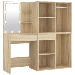 vidaXL Coiffeuse &agrave; LED avec 2 armoires Ch&ecirc;ne sonoma Bois d'ing&eacute;nierie