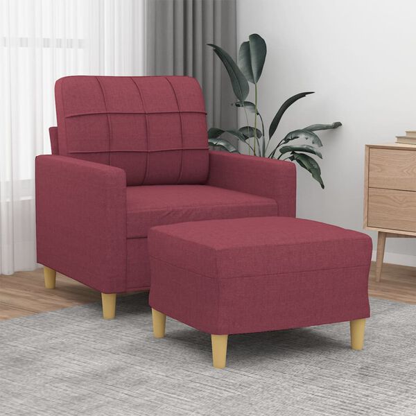 vidaXL Fauteuil avec repose-pied Rouge bordeaux 60 cm Tissu