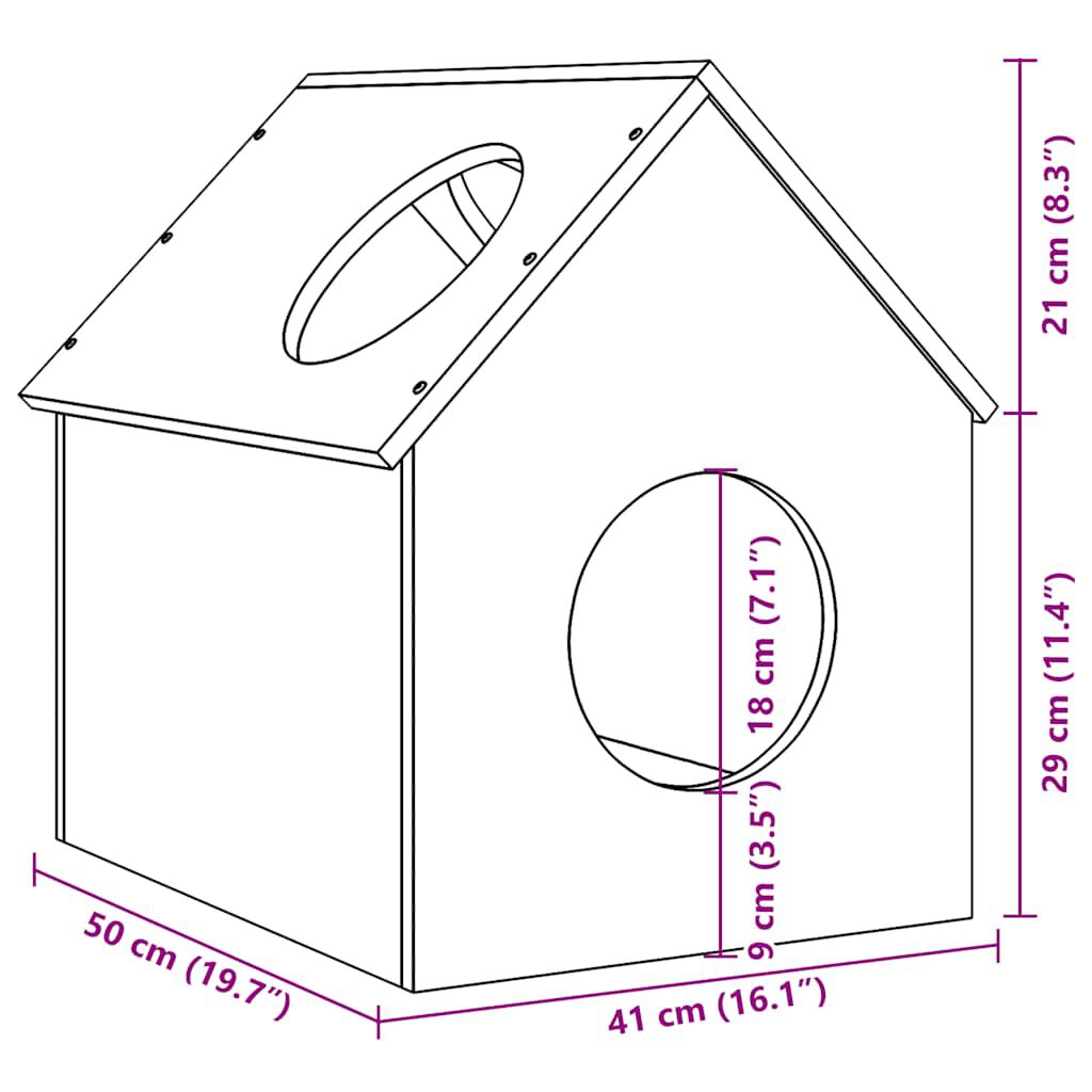 vidaXL Maison pour chat 41x50x50 cm bois de pin massif