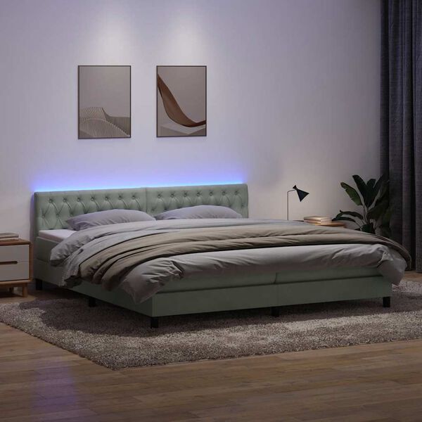 vidaXL Sommier &agrave; lattes de lit et matelas et LED gris clair 180x220cm velours