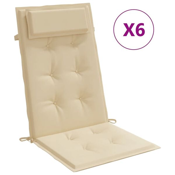 vidaXL Coussins de chaise &agrave; dossier haut lot de 6 beige tissu oxford