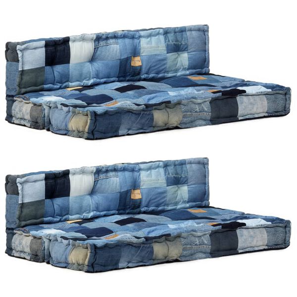 vidaXL Coussins de canap&eacute; palette lot de 2 Bleu Patchwork en denim