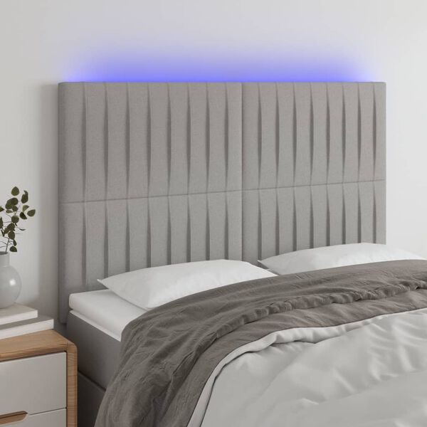 vidaXL T&ecirc;te de lit &agrave; LED Gris clair 144x5x118/128 cm Tissu