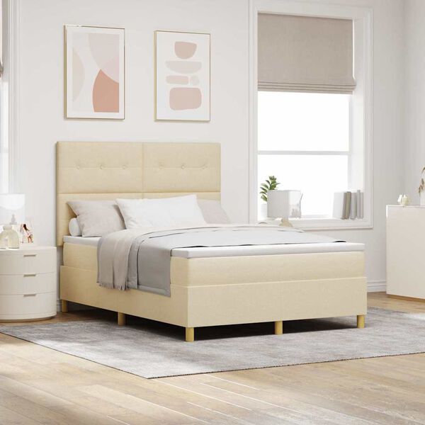 vidaXL Lit &agrave; ressort LED avec matelas Cr&egrave;me 140 x 190 cm tissu