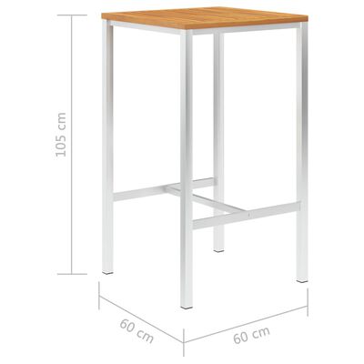 vidaXL Table de bar 60x60x105 cm Bois d'acacia solide et inox
