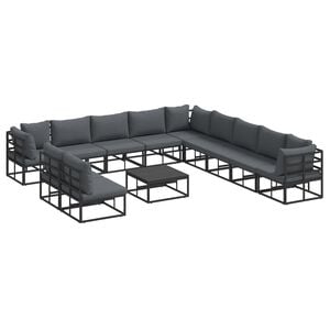 vidaXL Ensemble de canap&eacute; de jardin avec coussin 12 pcs Noir Aluminium