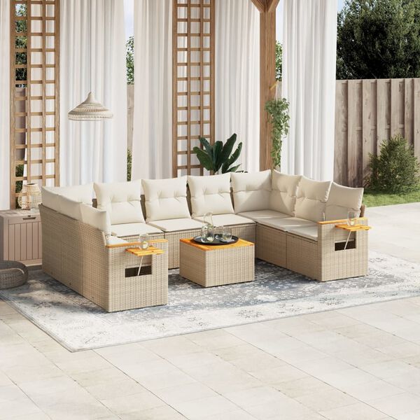 vidaXL Salon de jardin avec coussins 10 pcs beige r&eacute;sine tress&eacute;e