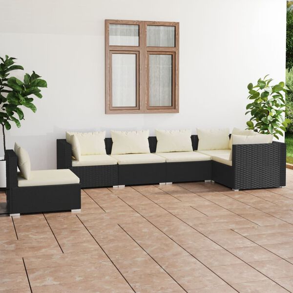 vidaXL Salon de jardin 6 pcs avec coussins R&eacute;sine tress&eacute;e Noir