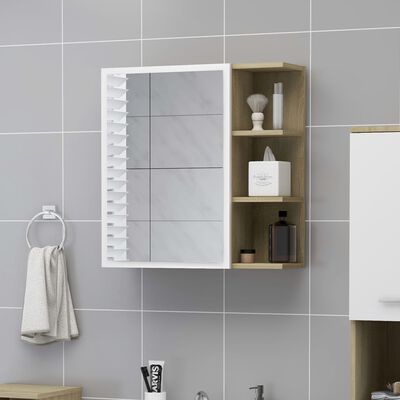 vidaXL Armoire à miroir de bain Blanc et chêne sonoma 62,5x20,5x64 cm