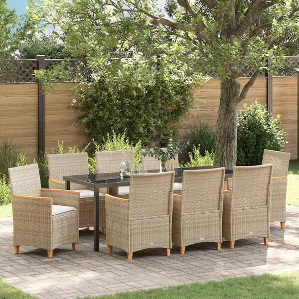 vidaXL Ensemble de salle &agrave; manger pour jardin 9 pcs Beige polyrotin