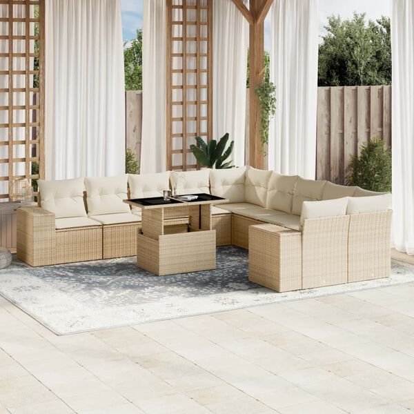 vidaXL Salon de jardin 11 pcs avec coussins beige r&eacute;sine tress&eacute;e