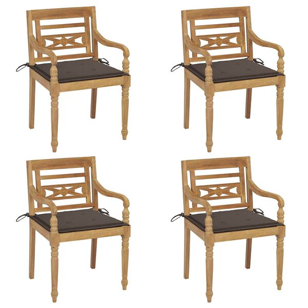 vidaXL Chaises Batavia avec coussins lot de 4 Bois de teck solide