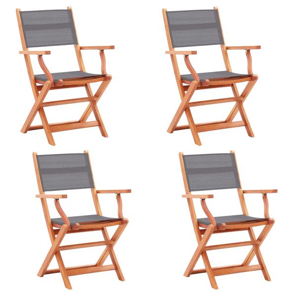 vidaXL Chaises pliables de jardin lot de 4 Gris Eucalyptus textil&egrave;ne