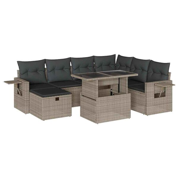 vidaXL Salon de jardin 8 pcs avec coussins gris clair r&eacute;sine tress&eacute;e