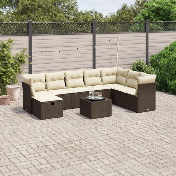 vidaXL Salon de jardin avec coussins 9 pcs marron r&eacute;sine tress&eacute;e