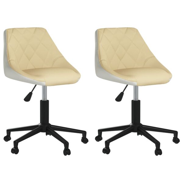 vidaXL Chaises &agrave; manger pivotantes lot de 2 cr&egrave;me et blanc similicuir