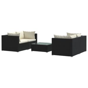 vidaXL Salon de jardin 5 pcs avec coussins R&eacute;sine tress&eacute;e Noir