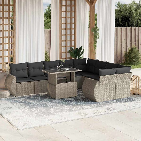 vidaXL Salon de jardin avec coussins 10 pcs gris clair r&eacute;sine tress&eacute;e