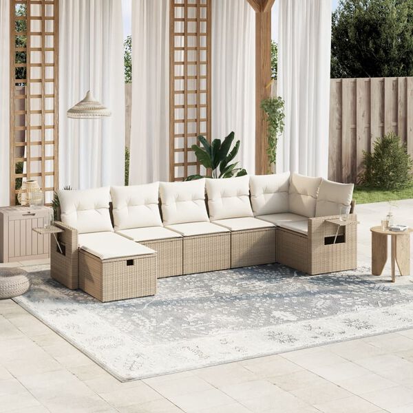 vidaXL Salon de jardin avec coussins 7 pcs beige r&eacute;sine tress&eacute;e