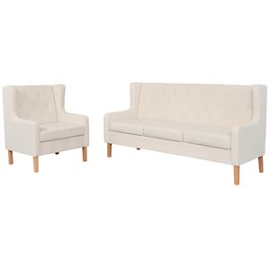 vidaXL Ensemble de canap&eacute;s 2 pcs tissu blanc cr&egrave;me