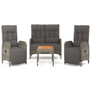 vidaXL Ensemble &agrave; manger jardin 4pcs et coussins Gris R&eacute;sine tress&eacute;e