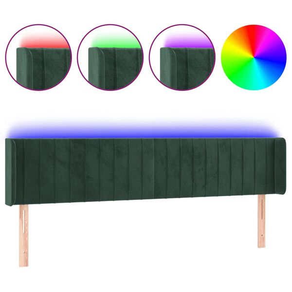 vidaXL T&ecirc;te de lit &agrave; LED Vert fonc&eacute; 163x16x78/88 cm Velours
