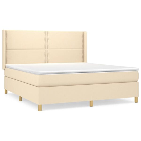 vidaXL Sommier &agrave; lattes de lit avec matelas Cr&egrave;me 160x200 cm Tissu