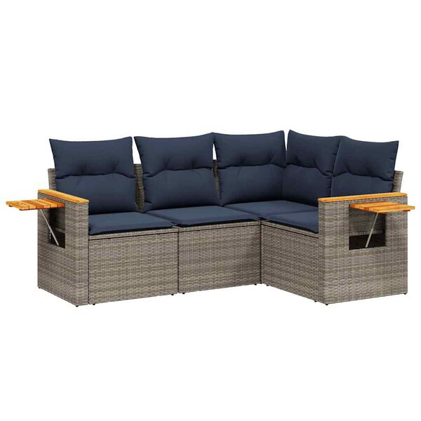 vidaXL Salon de jardin 4 pcs avec coussins gris r&eacute;sine tress&eacute;e