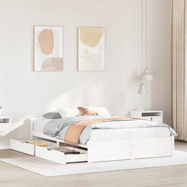 vidaXL Cadre de lit sans matelas blanc 140x190 cm bois de pin massif