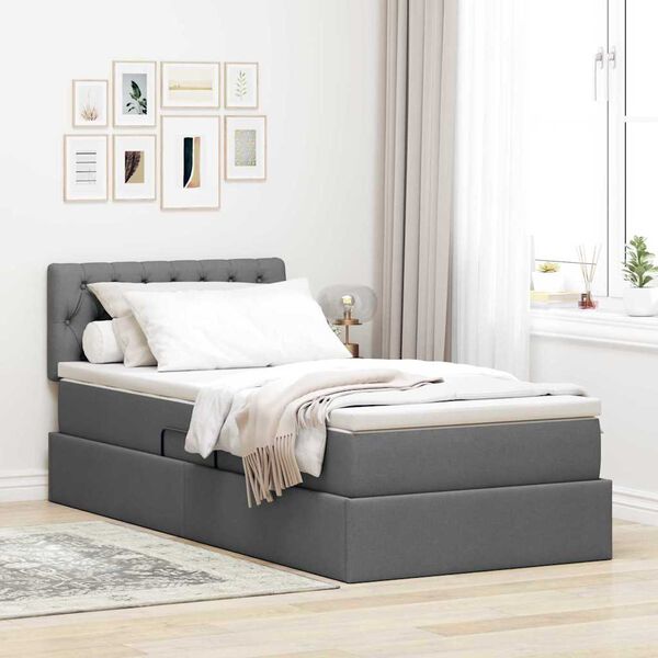 vidaXL Lit avec rangement et matelas Gris fonc&eacute; 90 x 190 cm
