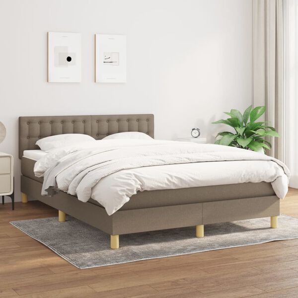 vidaXL Sommier &agrave; lattes de lit avec matelas Taupe 140x190 cm Tissu