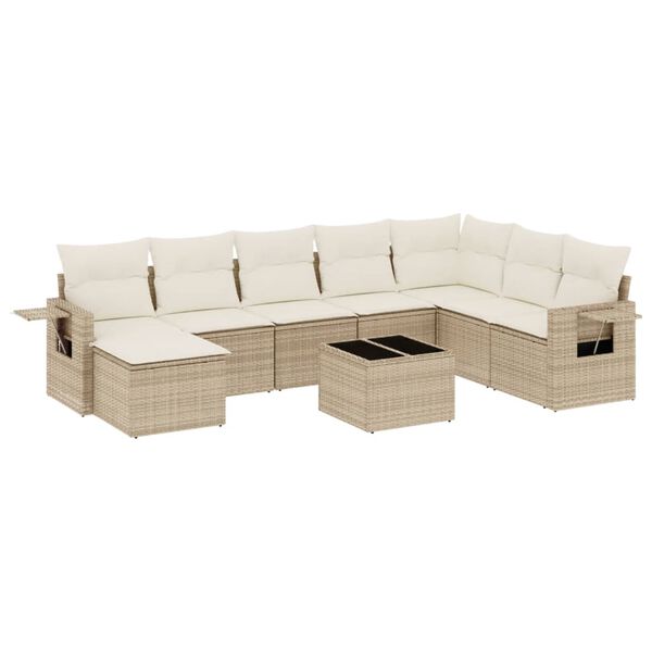 vidaXL Salon de jardin avec coussins 9 pcs beige r&eacute;sine tress&eacute;e