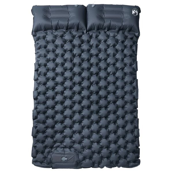 vidaXL Matelas de camping autogonflant avec oreillers 2 personnes gris