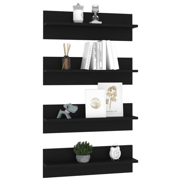 vidaXL &Eacute;tag&egrave;res murales 4 pcs Noir 60x11,5x18 cm bois d'ing&eacute;nierie