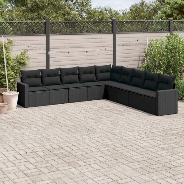 vidaXL Salon de jardin 9 pcs avec coussins noir r&eacute;sine tress&eacute;e