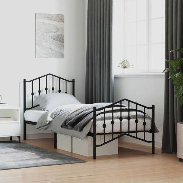 vidaXL Cadre de lit métal sans matelas avec pied de lit noir 90x190 cm